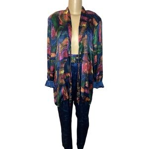 Vintage 80s Platinum By Dorothy Schoelen Colorful Water Color Pant Set